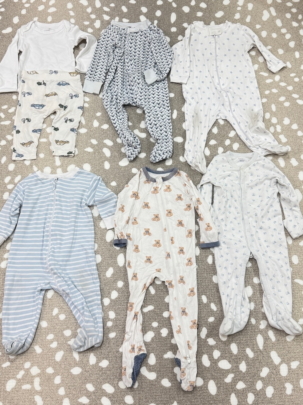Lot of 7 Pima footies set bamboo kyte baby boy teddy bear ralph lauren romper